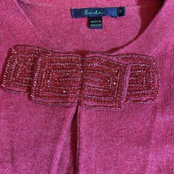 Boden Sweater Vtg Womens Size 10 Pink Cashmere Blend Angora Cotton Bead Bow - Picture 3 of 8